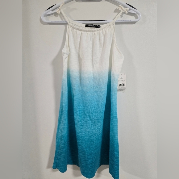 Girls Ombre Aqua Blue White Spagetti Straps Dress Size 10 L 12 - Picture 2 of 5
